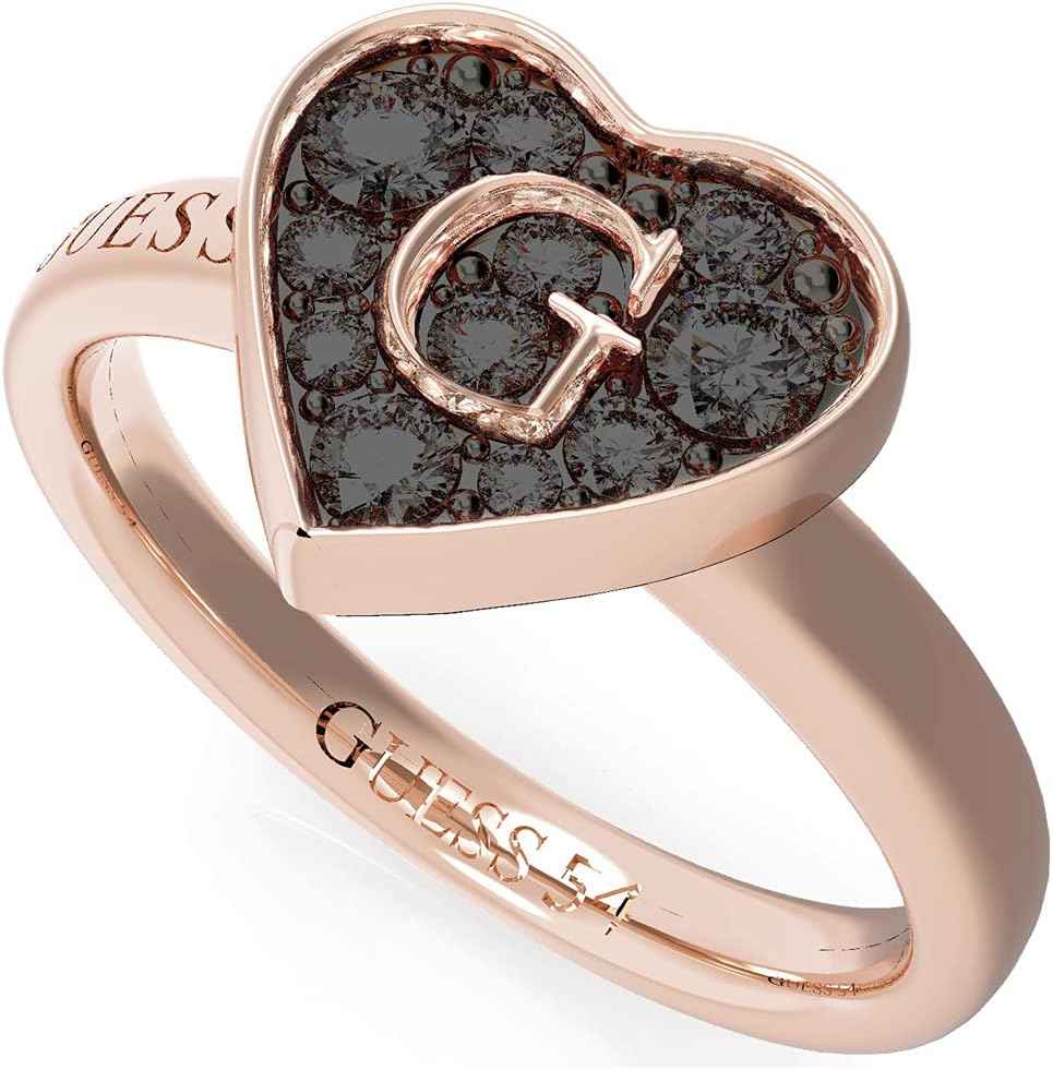 Guess Women Stainless Steel Ring Rose Gold Stone Engraved Logo