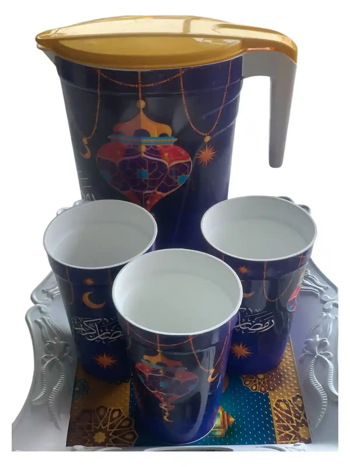 Generic Ramadan Pitcher with 3 Cups  Elegant Serving Set for Drinks & Gatherings