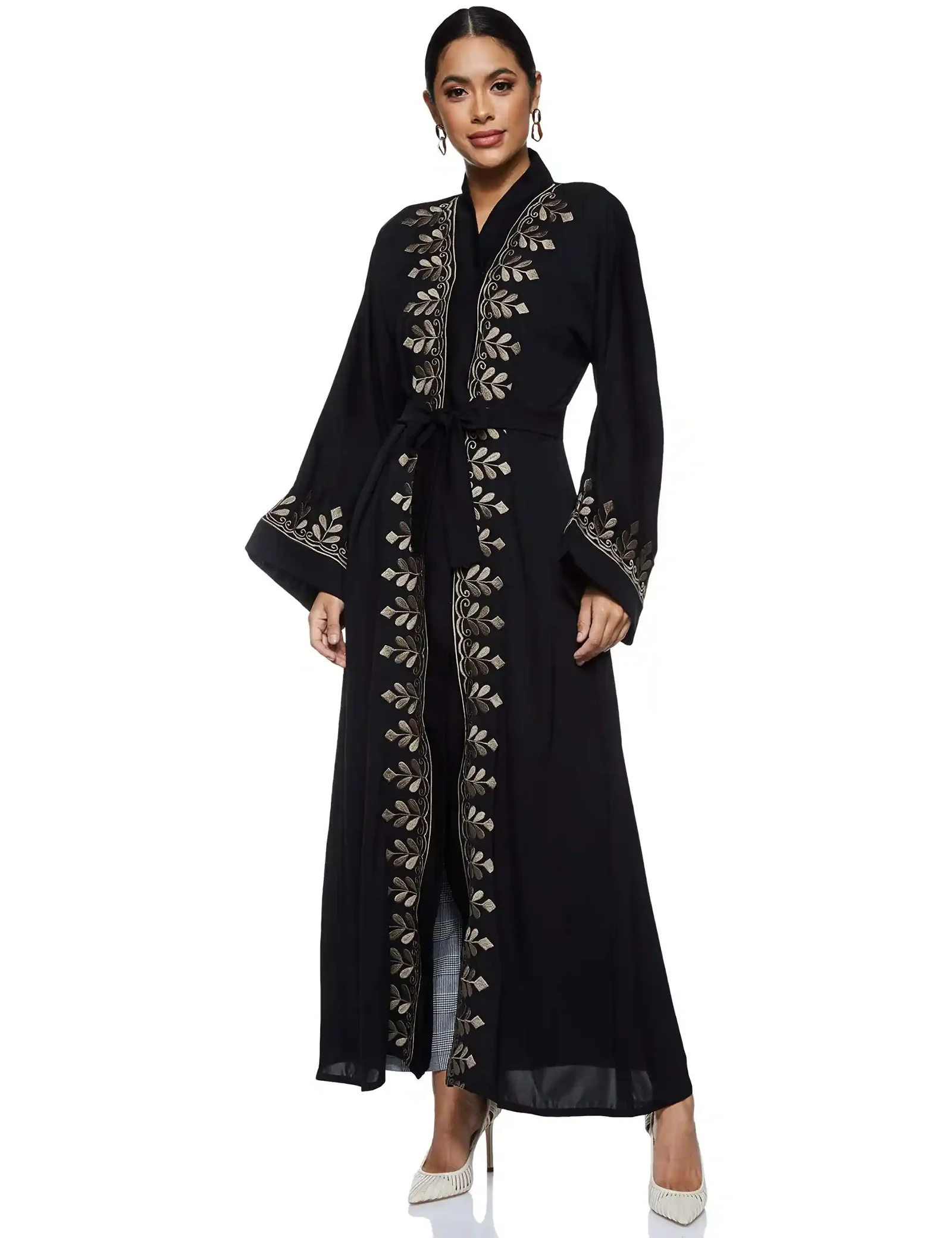 Nukhbaa Women Long Shoulder Abaya Black