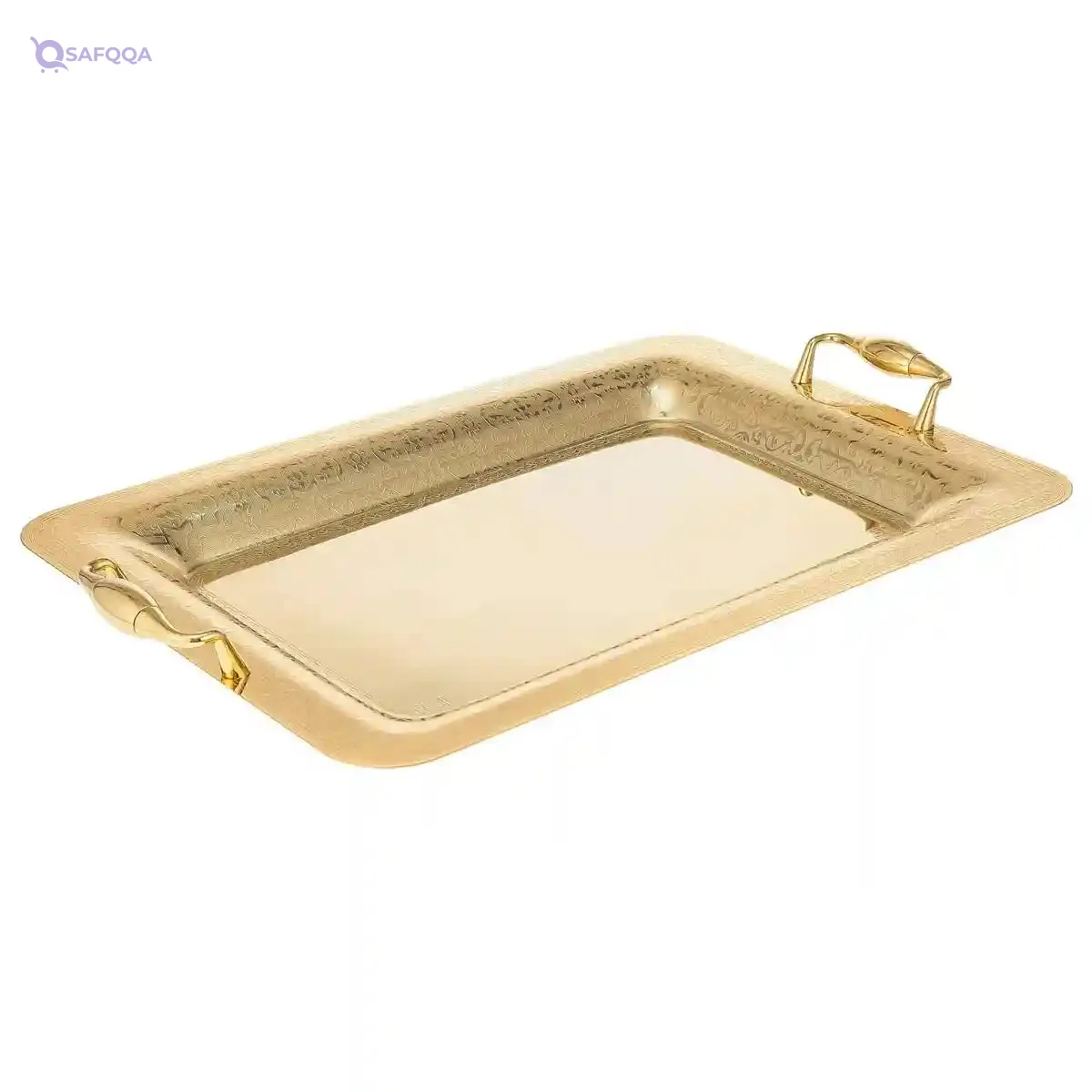 Almarjan Stainless Steel Serving Tray – Gold Finish, Elegant Large Serving Tray (54.8 × 7.6 × 36.4 cm, Open Box)