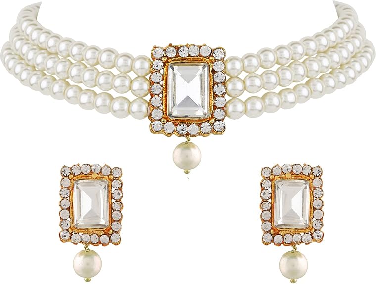 Shining Diva Fashion Traditional Necklace and Earrings Set for Women White A12287S