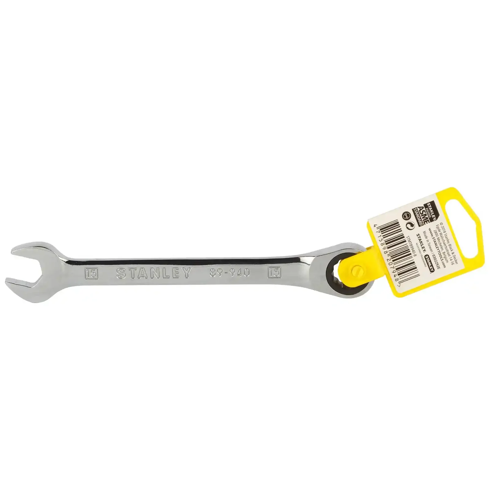Stanley STMT89940-8B-12 15mm Ratcheting Combination Spanner – Reversible Stainless Steel Wrench (Silver)