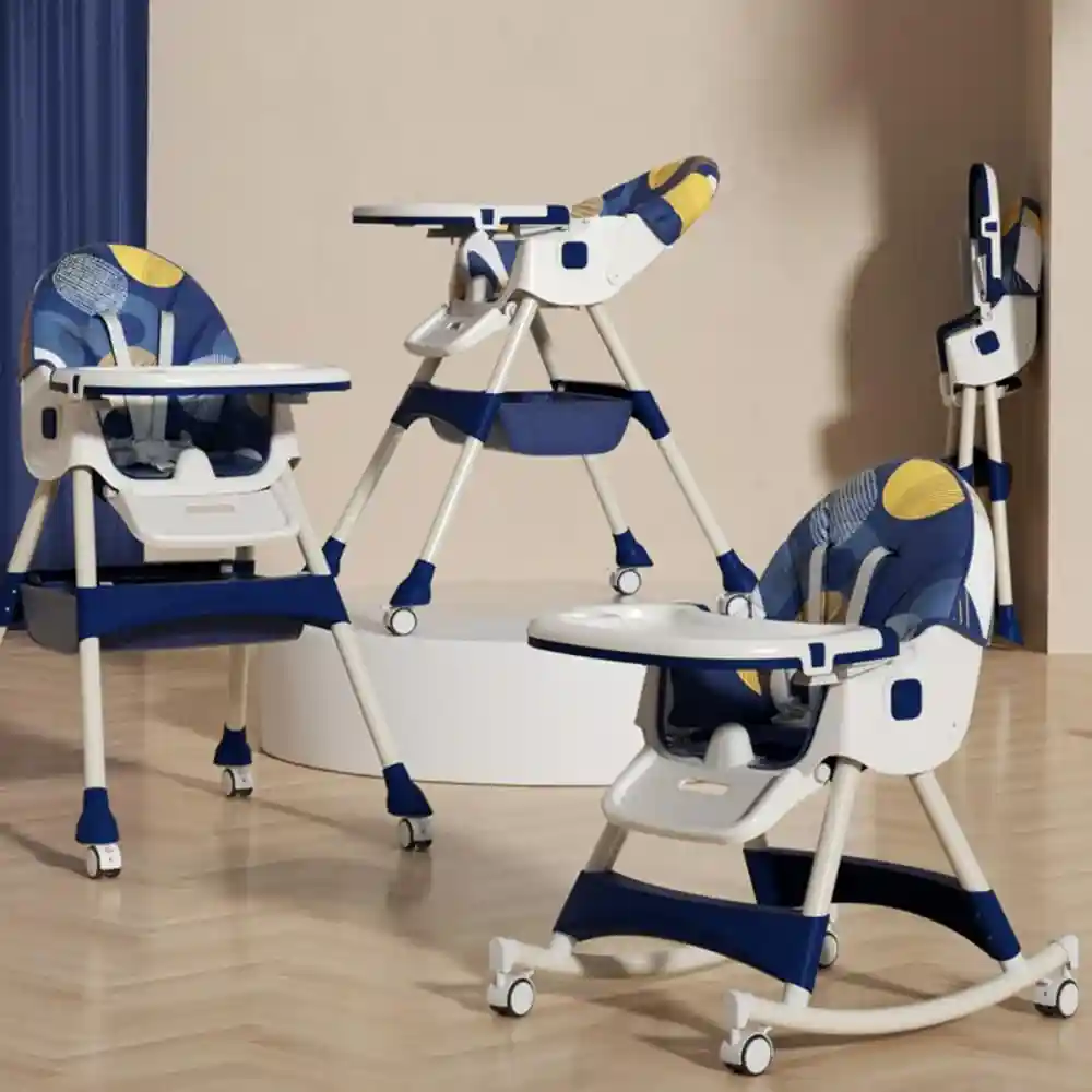 Generic Foldable Baby High Chair 6 Position Adjustable Reclining with Tray Multicolor 8131