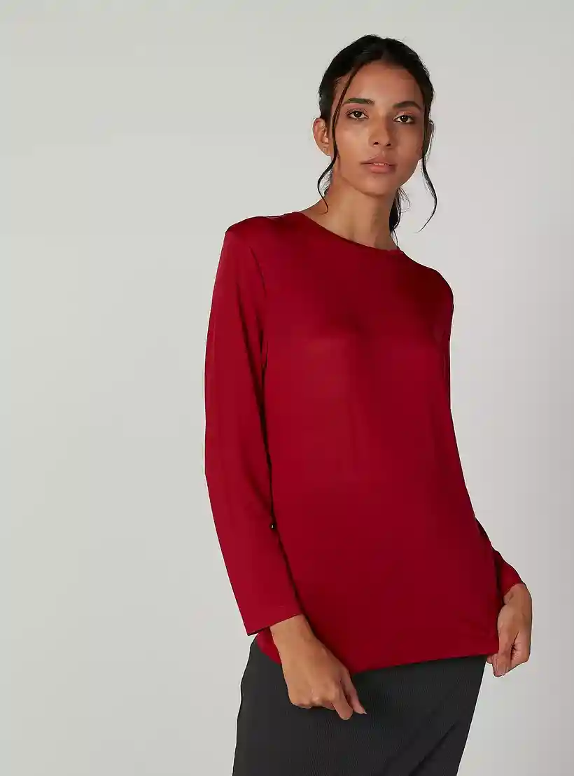 Sustainable Women’s Long Sleeve Plain T-Shirt with Round Neck – Soft Eco-Friendly Casual Top
