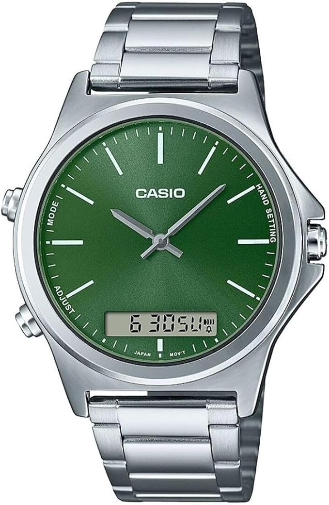 Casio Men’s Watch Green Dial 50M Water Resistant Silver
