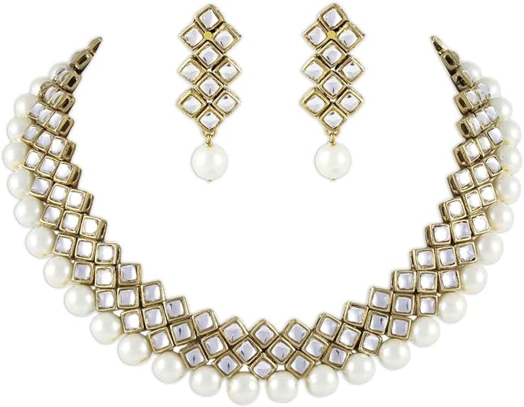 Shining Diva Fashion White Necklace Set with Earrings for Women 7814S