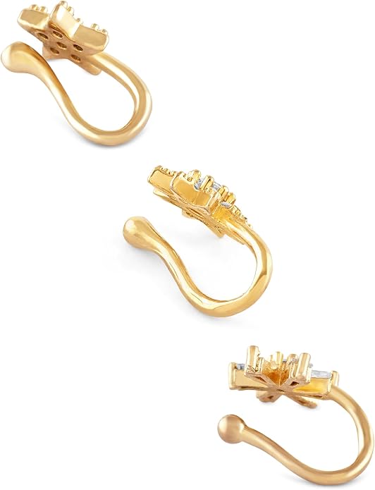 ZAVERI PEARLS Cubic Zirconia Nose Pins Set of 3 Gold ZPFK17364