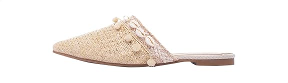 Dalydress Dare Straw Braided Mule Slippers for Women – Pom-Pom & Shells Design