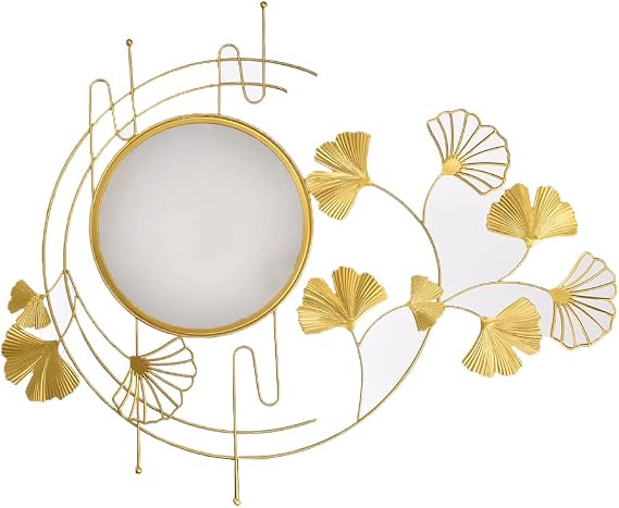 Diamond Mirrors Metal Circular Gold Wall Mirror Rose Leaf Design Decorative