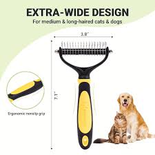 JW Grooming Double Row Undercoat Rake for Dogs and Cats, Pet Grooming Tool for Coat Maintenance