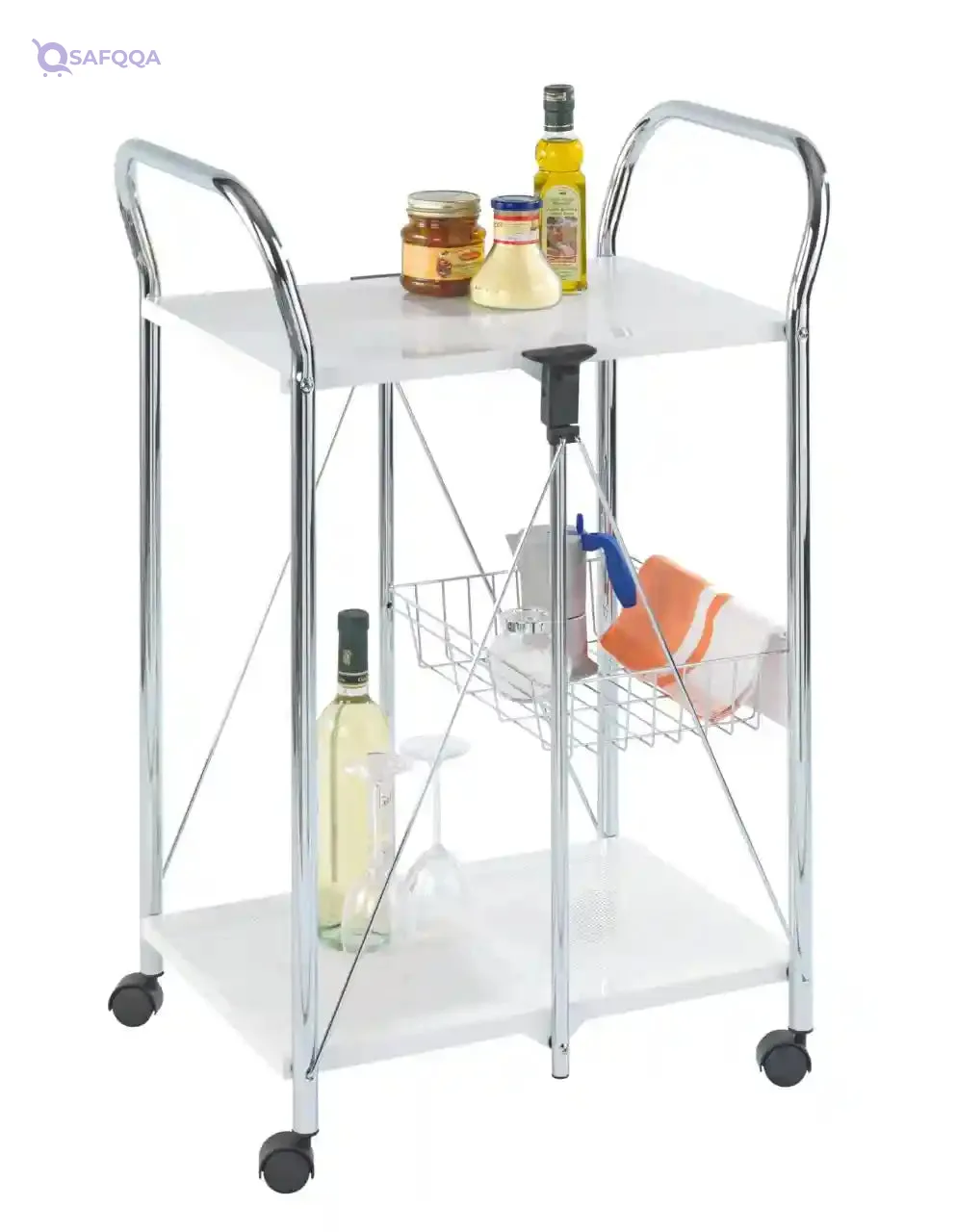 WENKO 3-Tier Storage Cart with Wheels, Metal Rolling Organizer for Home, Kitchen & Office, White