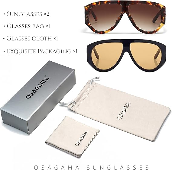 OSAGAMA Oversized Women’s Sunglasses 2-Pack Brown & Leopard