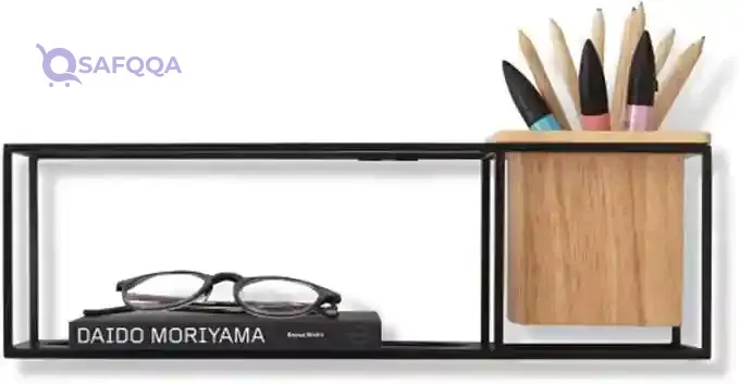 Generic Cubist Floating Shelf with Built-In Planter, Modern Geometric Wall Shelf for Décor and Storage, Small, Black